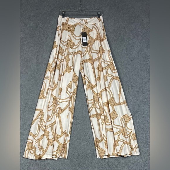 Lizette Collection Women’s Size L Elegant Cream and Gold Wide-Leg Pants - Picture 2 of 10